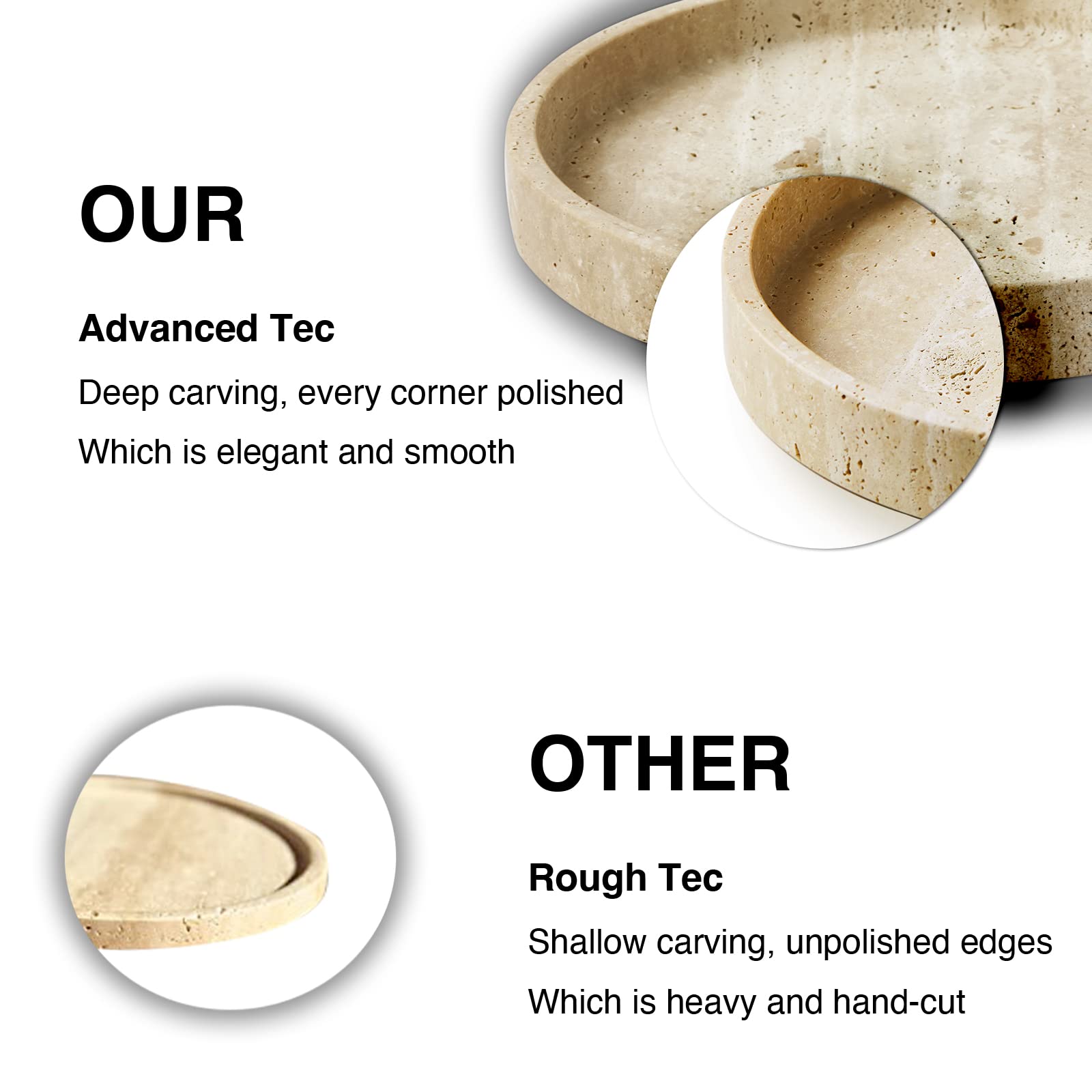 Amazon.co.jp: PHINILUX トラバーチン大理石化粧台トレイ、ラウンド